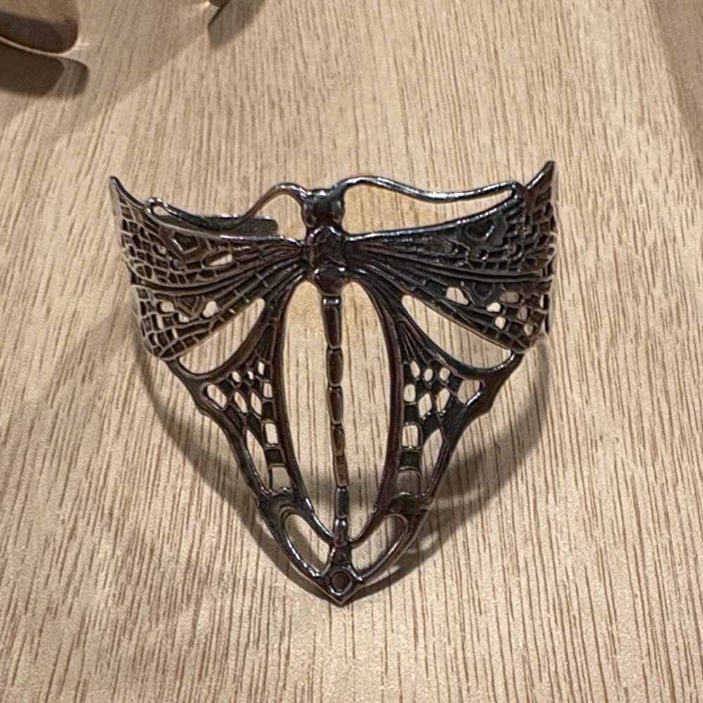 Intricate Silver Dragonfly Cuff Bracelet